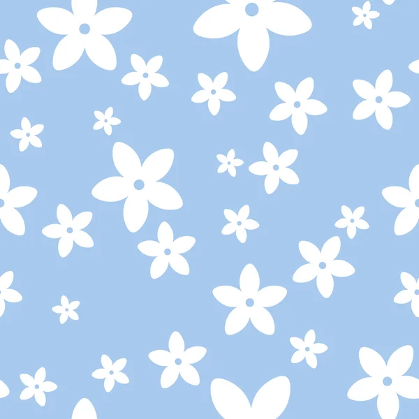 Seamless pattern with white flowers on a blue background. Vector illustration. — Stock Vector