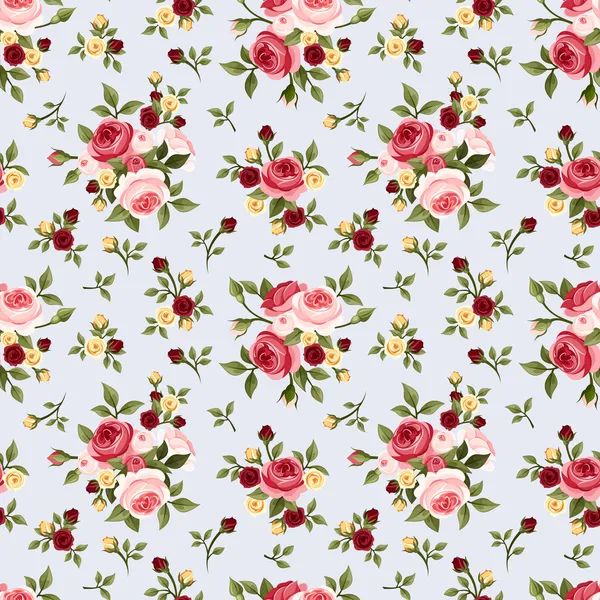 Vintage seamless pattern with pink roses on blue. Vector illustration. — Stock Vector