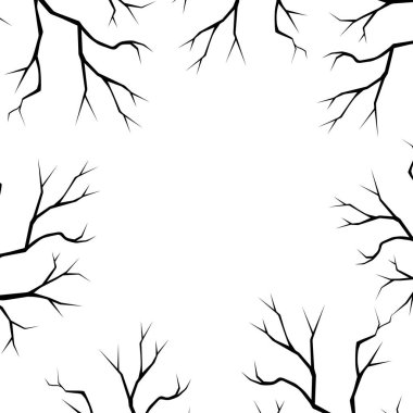 Beyaz zemin üzerinde siyah ağaç siluetleri olan vektör selamlama veya davet kartı tasarımı.