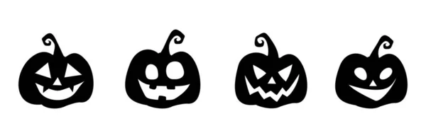 Conjunto Vectorial Siluetas Negras Cuatro Linternas Jack Linternas Calabazas Halloween — Archivo Imágenes Vectoriales