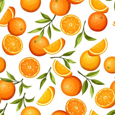 Beyaz arka planda turunçgil ve yeşil yapraklı pürüzsüz bir desen..
