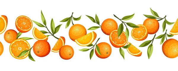 Vector Horizontal Seamless Border Citrus Orange Fruit Green Leaves — Stock Vector