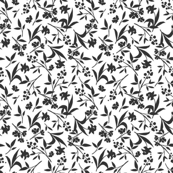 Вектор Безшовний Чорно Білий Квітковий Візерунок Дрібними Квітами — стоковий вектор