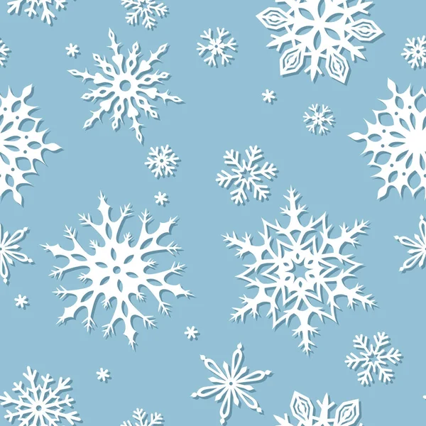 Wektor Bezszwowy Wzór Zimowy Białymi Płatkami Śniegu Niebieskim Tle Ornament — Wektor stockowy