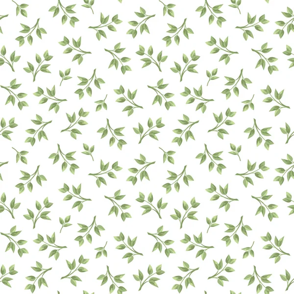 Векторний Безшовний Квітковий Візерунок Маленьким Зеленим Листям Білому Тлі — стоковий вектор