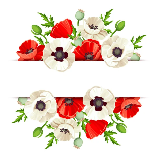Bannière Vectorielle Avec Des Fleurs Pavot Rouge Blanc — Image vectorielle