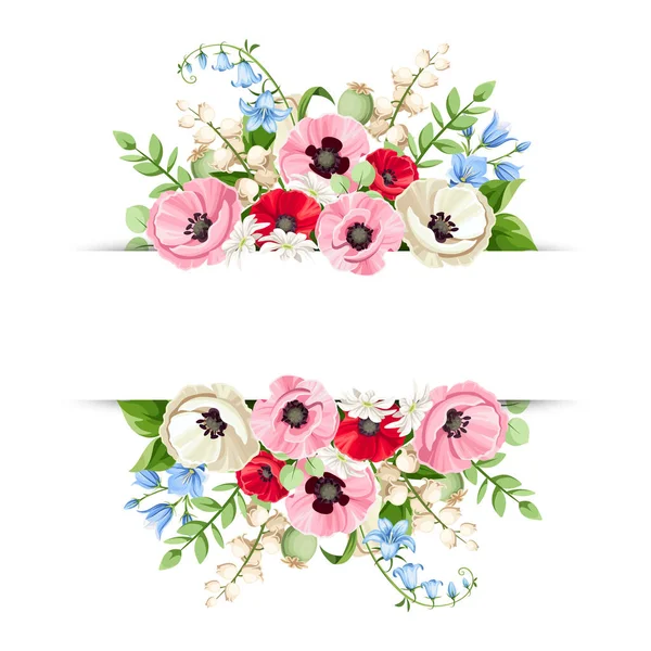 Bannière Vectorielle Avec Coquelicot Rouge Rose Bleu Blanc Cloche Bleue — Image vectorielle