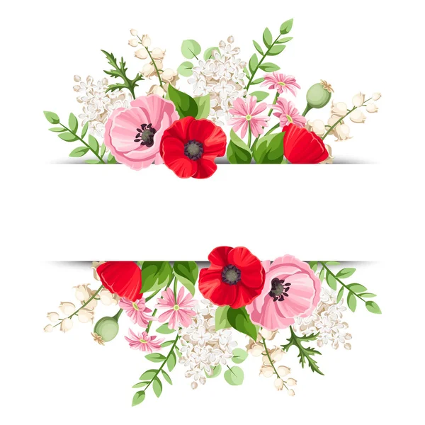 Bannière Vectorielle Avec Coquelicot Rouge Rose Blanc Lilas Lis Des — Image vectorielle