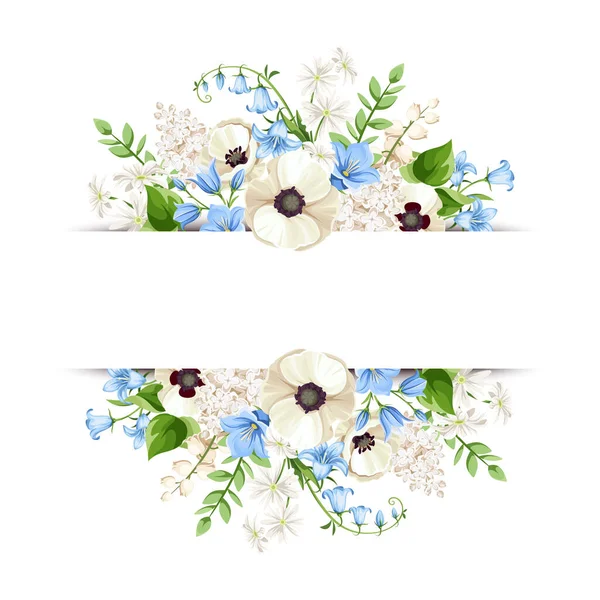 Vector Banner Blue White Poppy Bluebell Lily Valley Flowers — Stock Vector