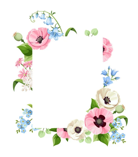 Carte Vectorielle Avec Coquelicot Rose Bleu Blanc Cloche Bleue Lilas — Image vectorielle