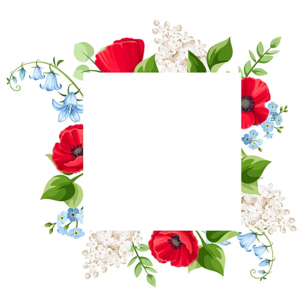 Kırmızı Mavi Beyaz Haşhaş Bluebell Leylak Unutma Beni Çiçekleri Olan — Stok Vektör