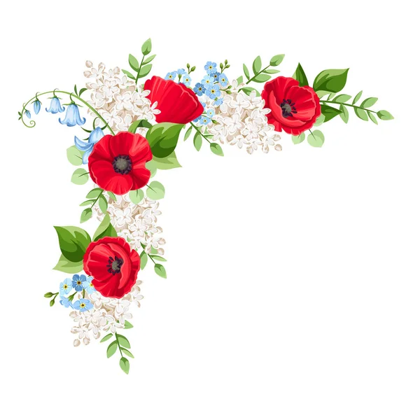 Composition Florale Avec Des Fleurs Pavot Rouge Des Bleuets Bleus — Image vectorielle