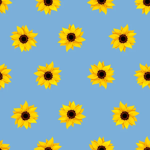 Vektornahtloses Muster Mit Gelben Sonnenblumen Auf Blauem Hintergrund — Stockvektor