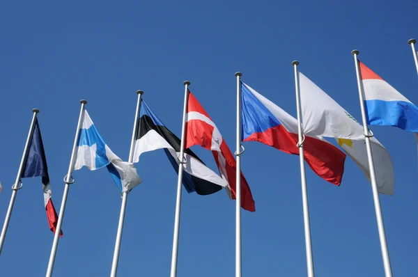 Drapelele Parlamentului European de la Strasbourg — Fotografie, imagine de stoc