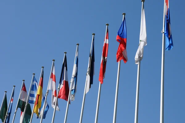 Flagi przez Parlament Europejski w Strasburgu — Zdjęcie stockowe