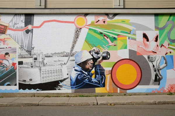 Quebec, pintura mural en la ciudad de Montmagny — Foto de Stock