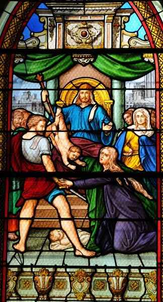 France, stained glass window in the church of Les Mureaux — Stock Photo, Image