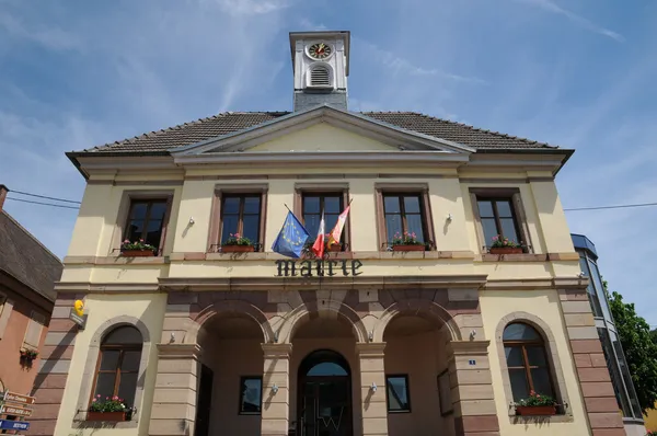 Alsace, westhalten city hall — Stok fotoğraf