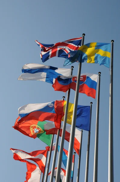 Alsace, flags in front of the European Parliament of Strasbourg — Stock Photo, Image