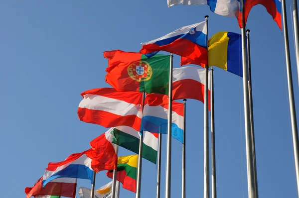 Elzas, vlaggen voor het Europees Parlement van Straatsburg — Stockfoto