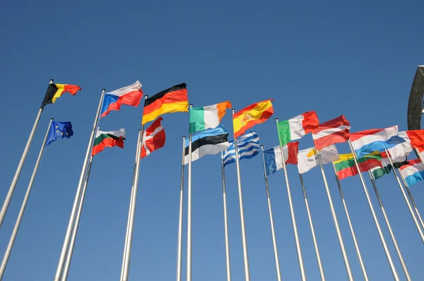 Alsace, flags in front of the European Parliament of Strasbourg — Stock Photo, Image