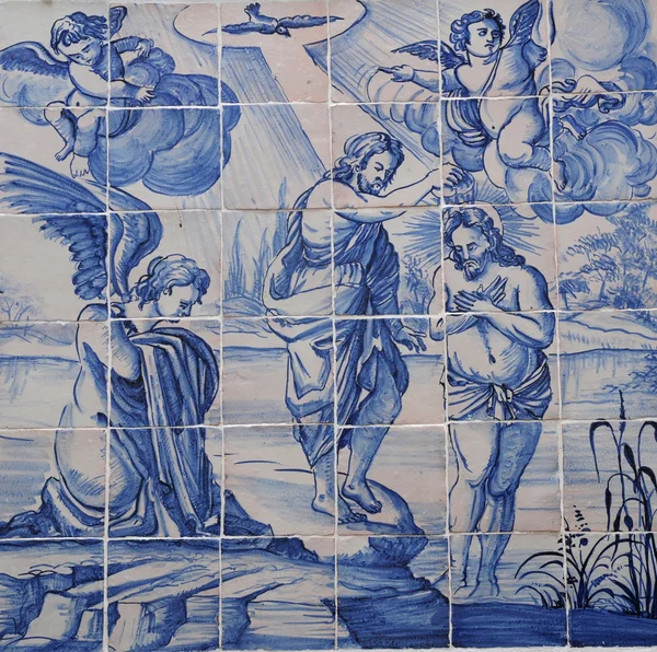 Modrá azulejos na dům v obidos — Stock fotografie