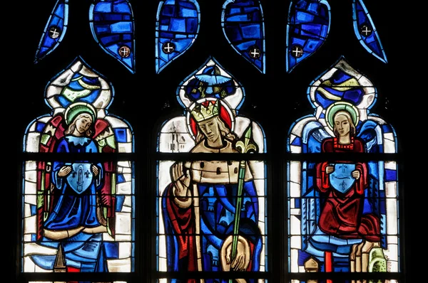 Yvelines, stained glass window in Poissy collegiate church — Stock Photo, Image