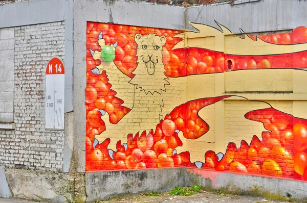 Francia, fresco en una pared en Saint Clair sur Epte en Normandía — Foto de Stock