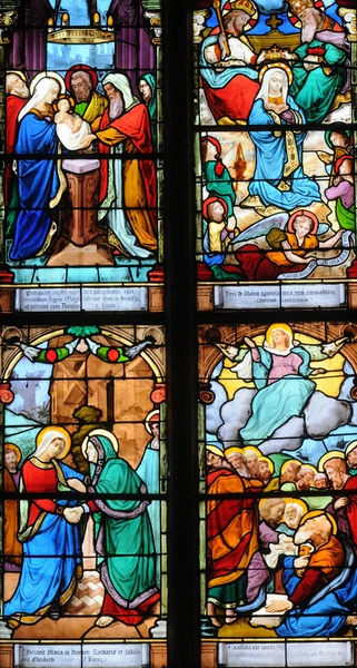 Frankrike, målat glasfönster i saint martin-kyrkan av triel — Stockfoto