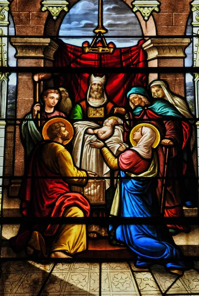 Stained glass window in the church of Houlgate in Normandy — Stock Photo, Image