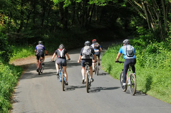 Perigord, cyclists in Saint Vincent le Paluel forest — Stock Photo, Image