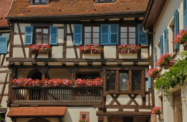 Frankrike, pittoreska gamla hus i eguisheim i alsace — Stockfoto