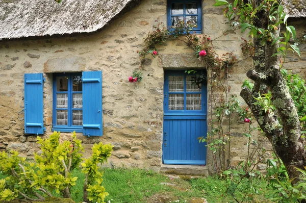 Bretagne, altes reetgedecktes Häuschen in Saint lyphard — Stockfoto