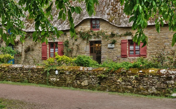 Bretagne, stary domek kryty strzechą w saint lyphard — Zdjęcie stockowe