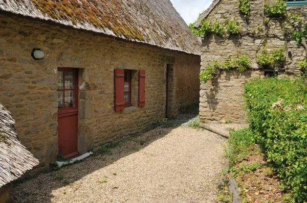 Bretagne, stary domek kryty strzechą w saint lyphard — Zdjęcie stockowe
