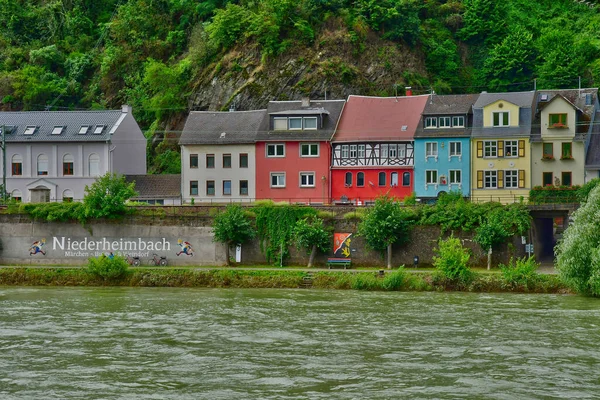 Rhendalen Tyskland Augusti 2021 Staden Niderheimbach Dalen Medeltida Slott — Stockfoto