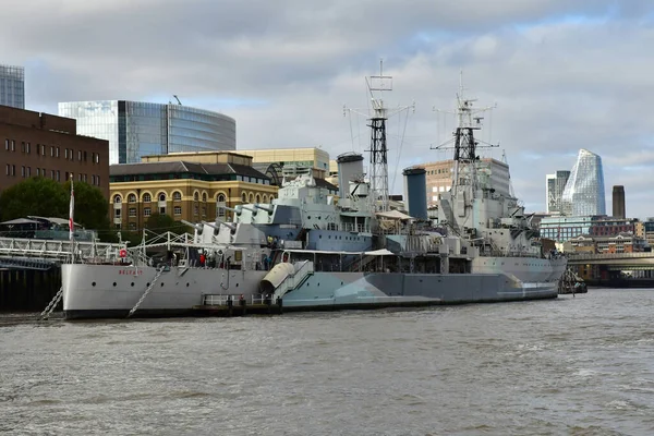 Londyn Anglia Października 2021 Lekki Krążownik Hms Belfast Tamizie — Zdjęcie stockowe