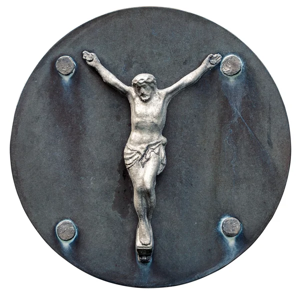 Старая статуя Иисуса распятого — стоковое фото