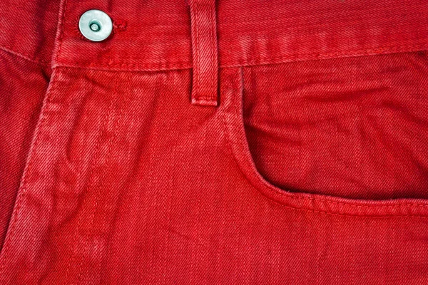 Tessuto jeans rosso con tasca — Foto Stock