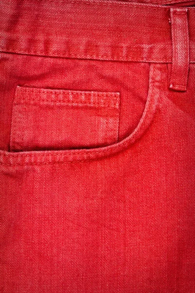Red jeans fabric with pocket — Stock Photo, Image
