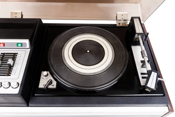 Primer Plano Del Tocadiscos Vinilo Vintage Por Pared Azul — Foto de Stock