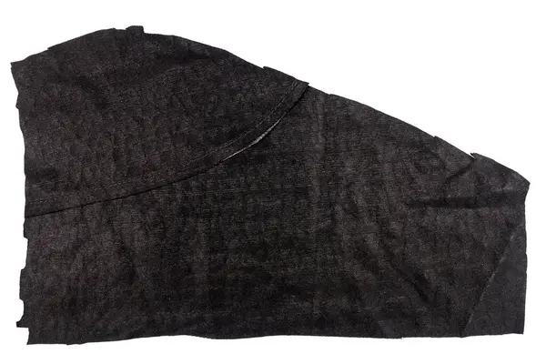 Stück Schwarzes Kunstleder Isoliert Auf Weißem Hintergrund Zerknitterte Materialstruktur Rückseite — Stockfoto