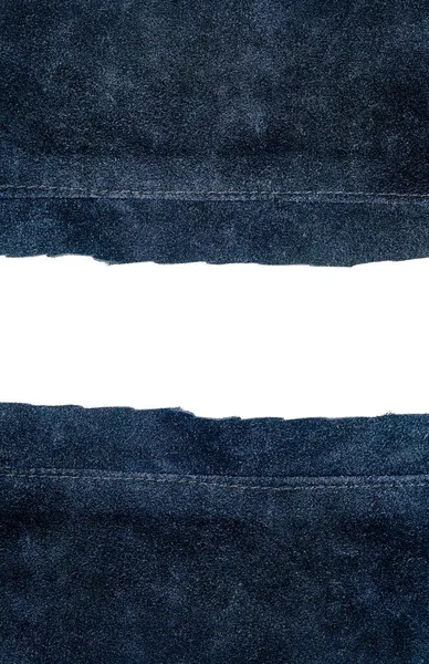 Due Pezzi Pelle Blu Con Uno Spazio Testo Isolato Sfondo — Foto Stock