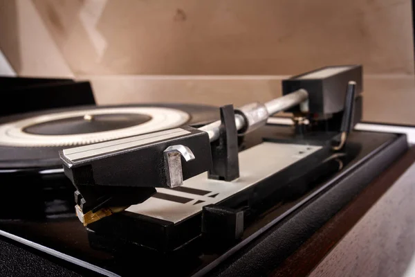 Close Vintage Turntable Record Player Tonearm — Stock Photo, Image