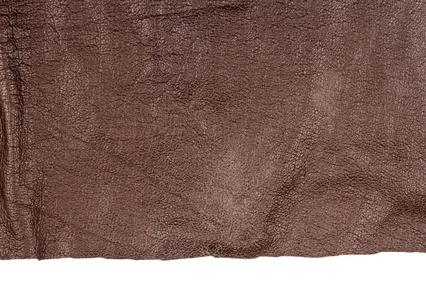Stück Braunes Leder Isoliert Auf Weißem Hintergrund Zerknitterte Materialstruktur — Stockfoto