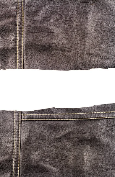 Två Bitar Brunt Läder Med Ett Utrymme För Text Isolerad — Stockfoto