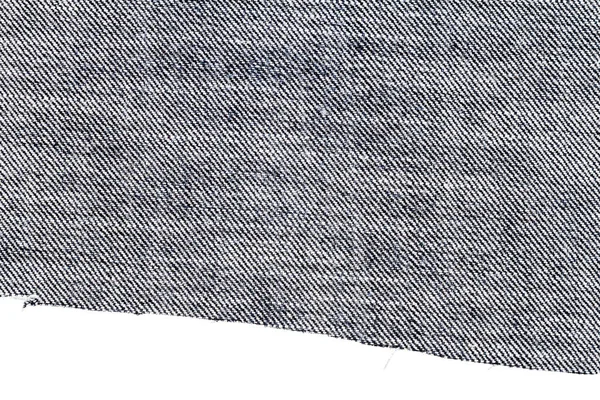 Stuk Zwarte Jeans Stof Geïsoleerd Witte Achtergrond Ruwe Oneffen Randen — Stockfoto