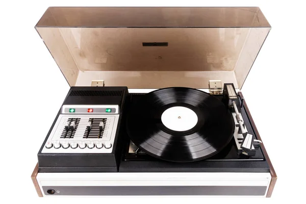 Vintage Gramofon Osłoną Przeciwkurzową Izolowane Białym Tle — Zdjęcie stockowe