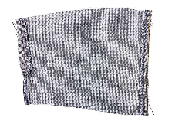 Stuk Zwarte Jeans Stof Geïsoleerd Witte Achtergrond Ruwe Oneffen Randen — Stockfoto