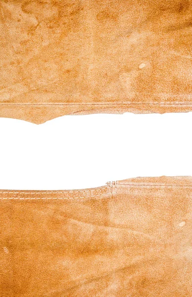 Dva Kusy Hnědé Kůže Prostorem Pro Text Izolovaný Bílém Pozadí — Stock fotografie